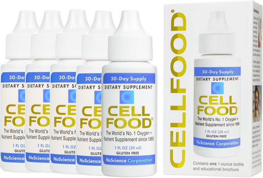 Cellfood, Oxygen Boost - 1 fl oz, 5 Pack - Liquid Oxygen Supplement for Lymphatic Drainage, Altitude Sickness, Jet Lag, Fatigue, Headaches, Hangovers & Energy - Gluten Free, Cert. Kosher