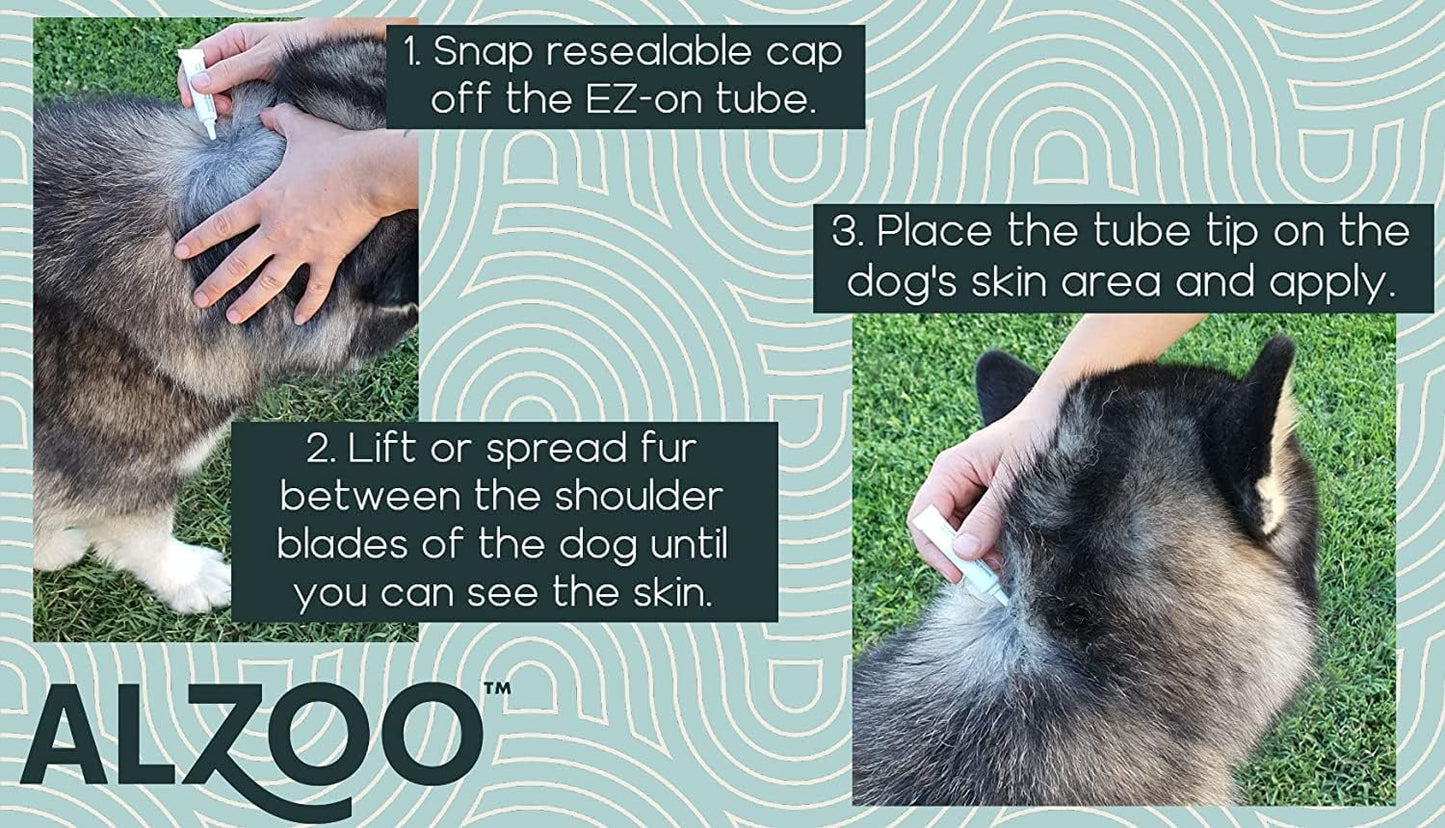 ALZOO, Plant Based Flea & Tick Squeeze-On for Dogs, Helps Repel Fleas, Ticks & Mosquitos, Up to 3-Months Protection, Plant-Based Active Ingredients, Water-Resistant, 3 EZ-On Applicators Per Pack