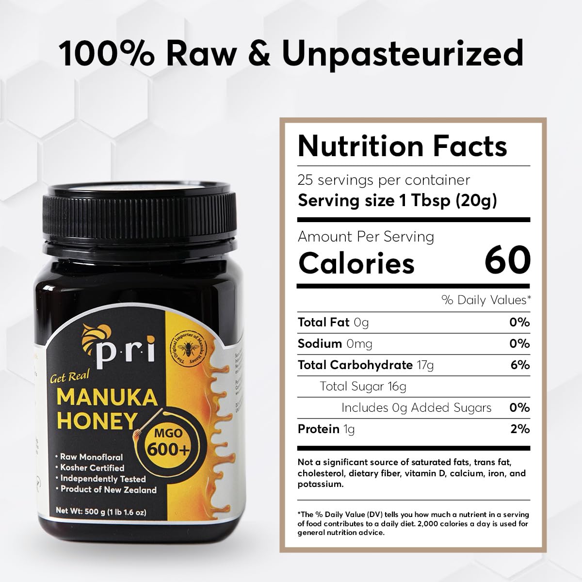 P.R.I, Manuka Honey MGO 600+, High-Potency (500g/1.1lb)