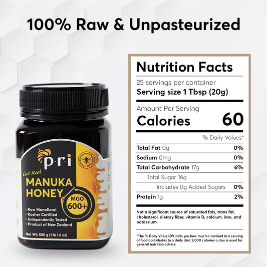 P.R.I, Manuka Honey MGO 600+, High-Potency (500g/1.1lb)