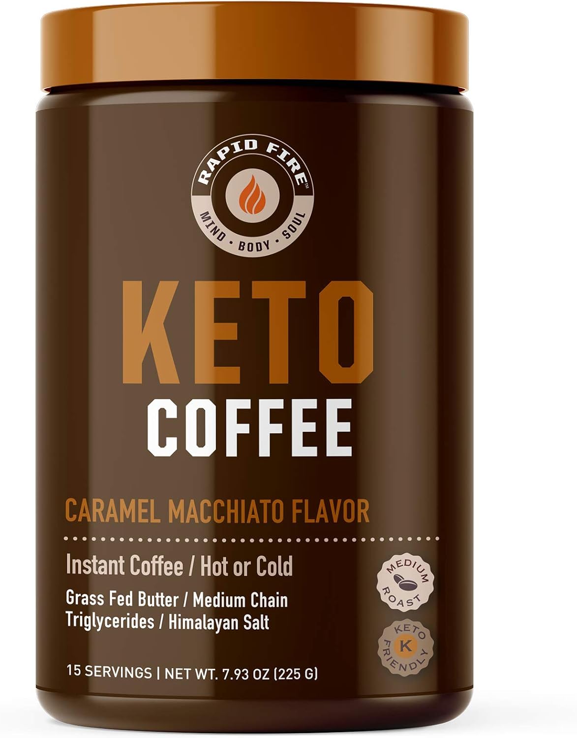 Rapidfire, Keto Coffee Instant Coffee Mix, Caramel Macchiato Flavor, 7.93 Ounce (255g), 15 Servings