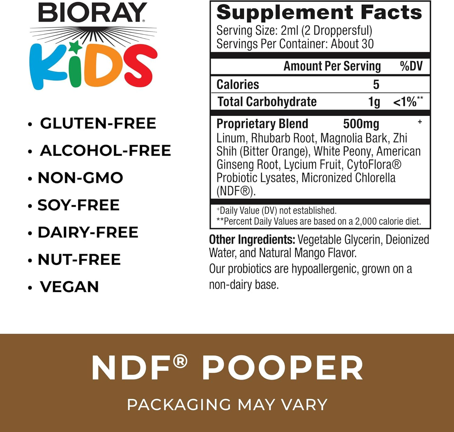 BIORAY, Kids NDF Pooper, Mango - 2 fl oz - Bowel Mover - Non-GMO, Vegan, Gluten Free - 30 Servings