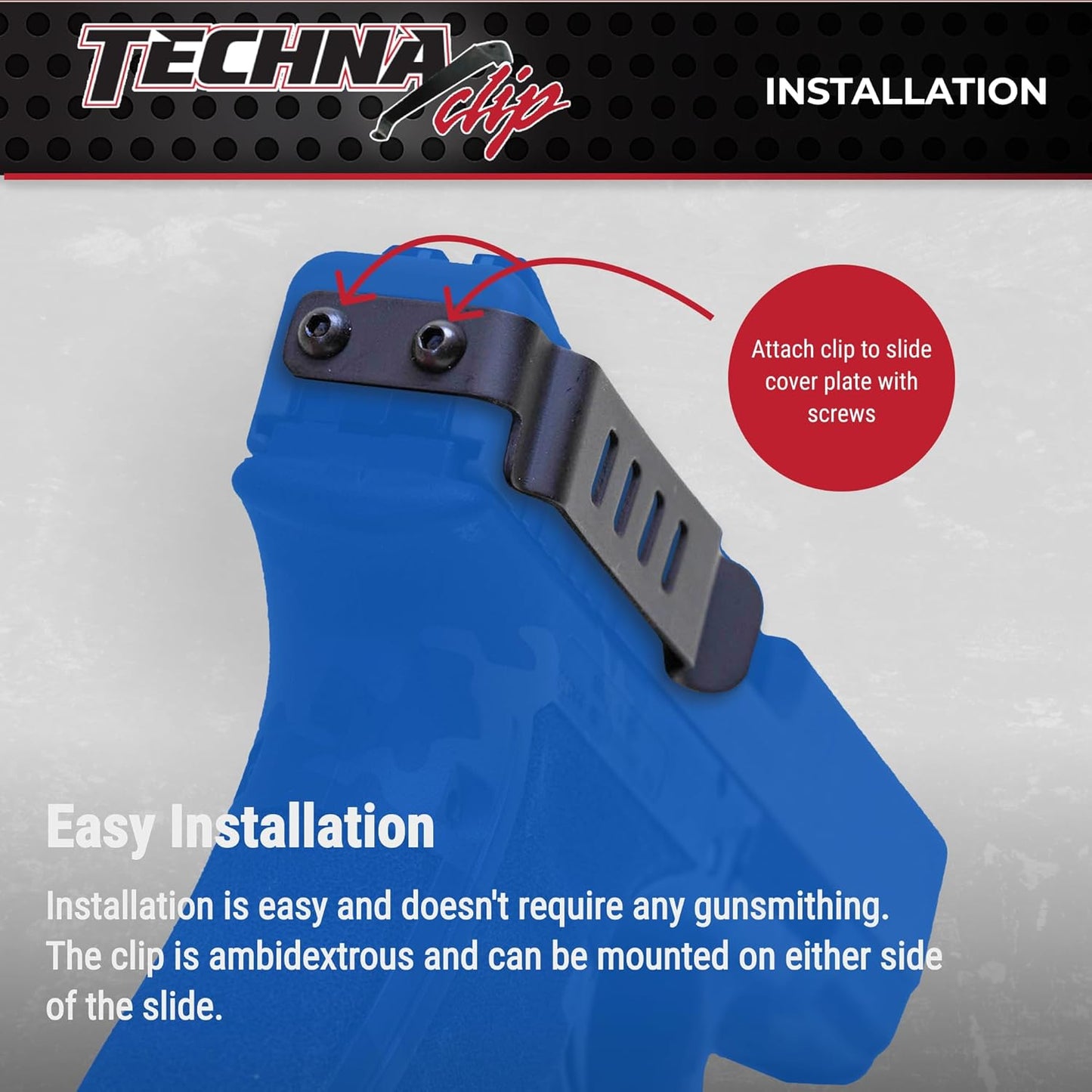 Techna Clip, Concealment System for Glock Models - Durable High-Carbon Spring Steel Gun Clip w/Teflon Coat 1500 - Ambi, Easy-to-Install Gun Holster Clip (Black)