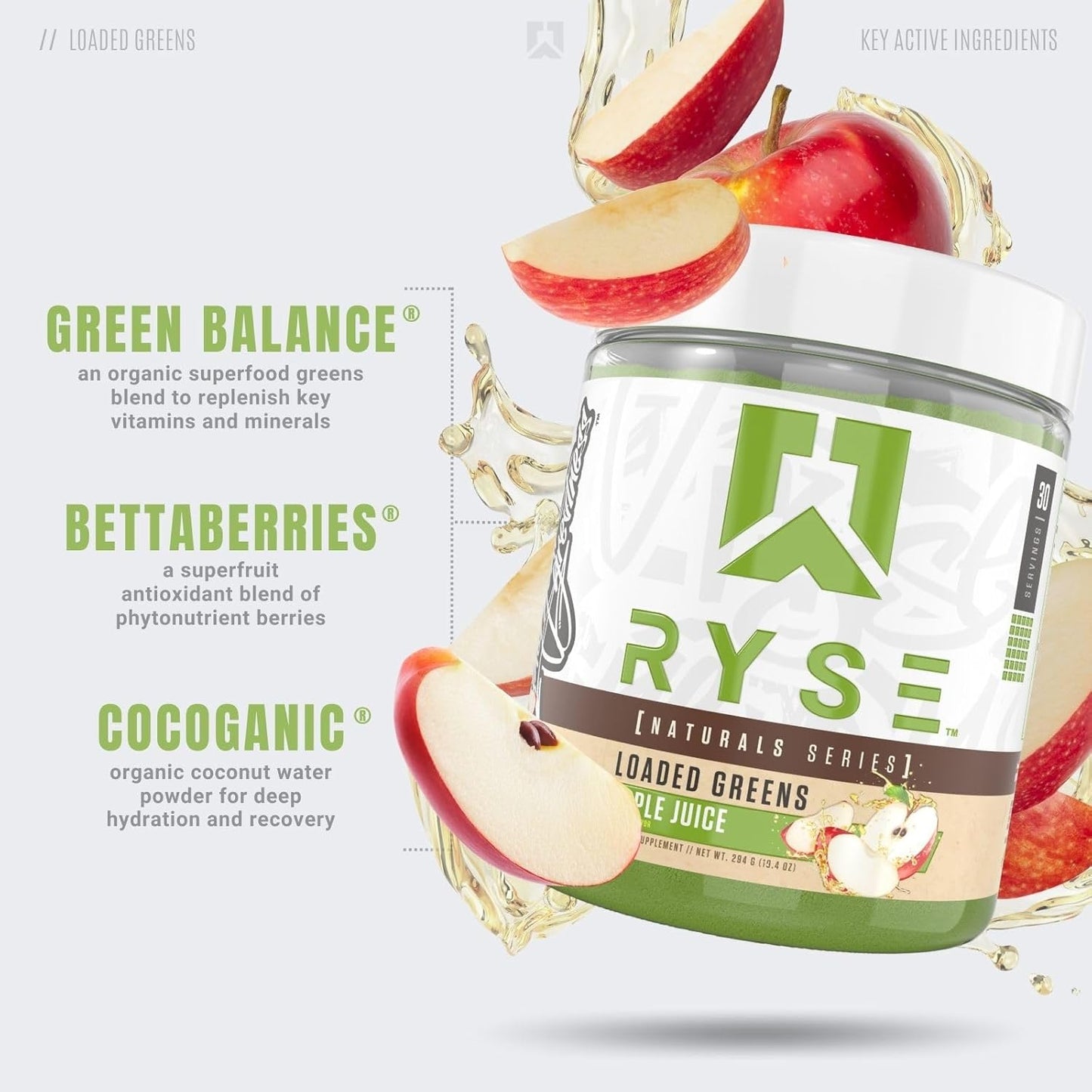 Ryse Up, Loaded Greens, Apple Juice, 30 Servings