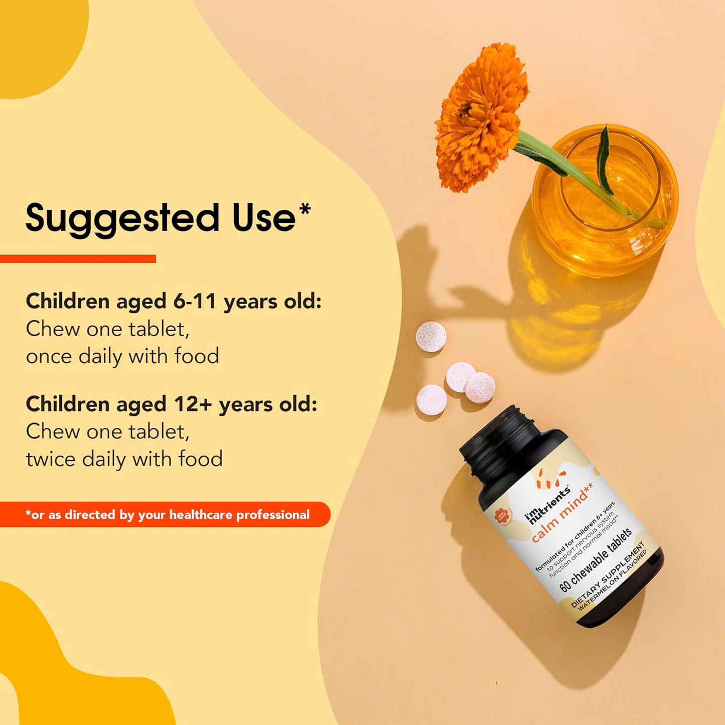 I’m Nutrients, Calm Mind | Saffron Supplements for Kids | Nervous System Support | Kids Magnesium | Vitamin B6 | Zinc | Naturally Flavored | No Artificial Ingredients | 60 Chewable Tablets