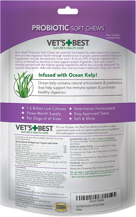 Vet's Best, Probiotic Soft Chews for Dogs, Digestive Aid, 30 Day Supply
