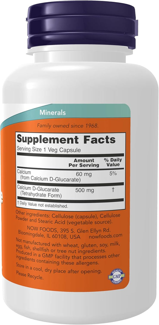 NOW Foods Supplements, Calcium D-Glucarate 500 mg, Detoxification Support*, 90 Veg Capsules