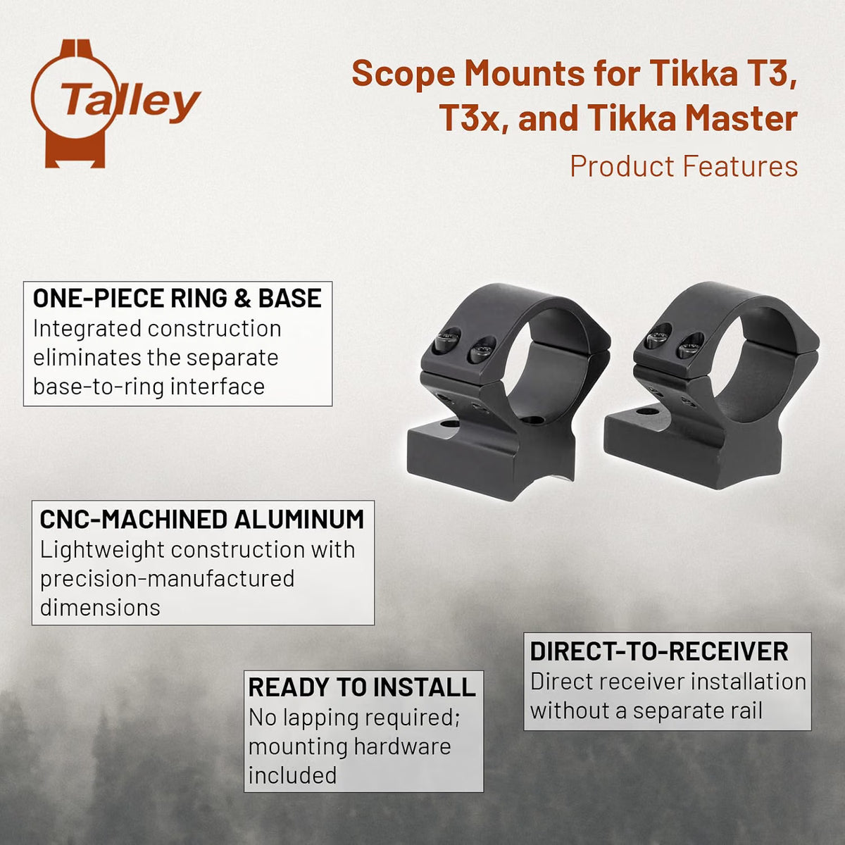 Talley, Scope Mounts for Tikka T3/T3X/Tikka Master & Knight MK-85