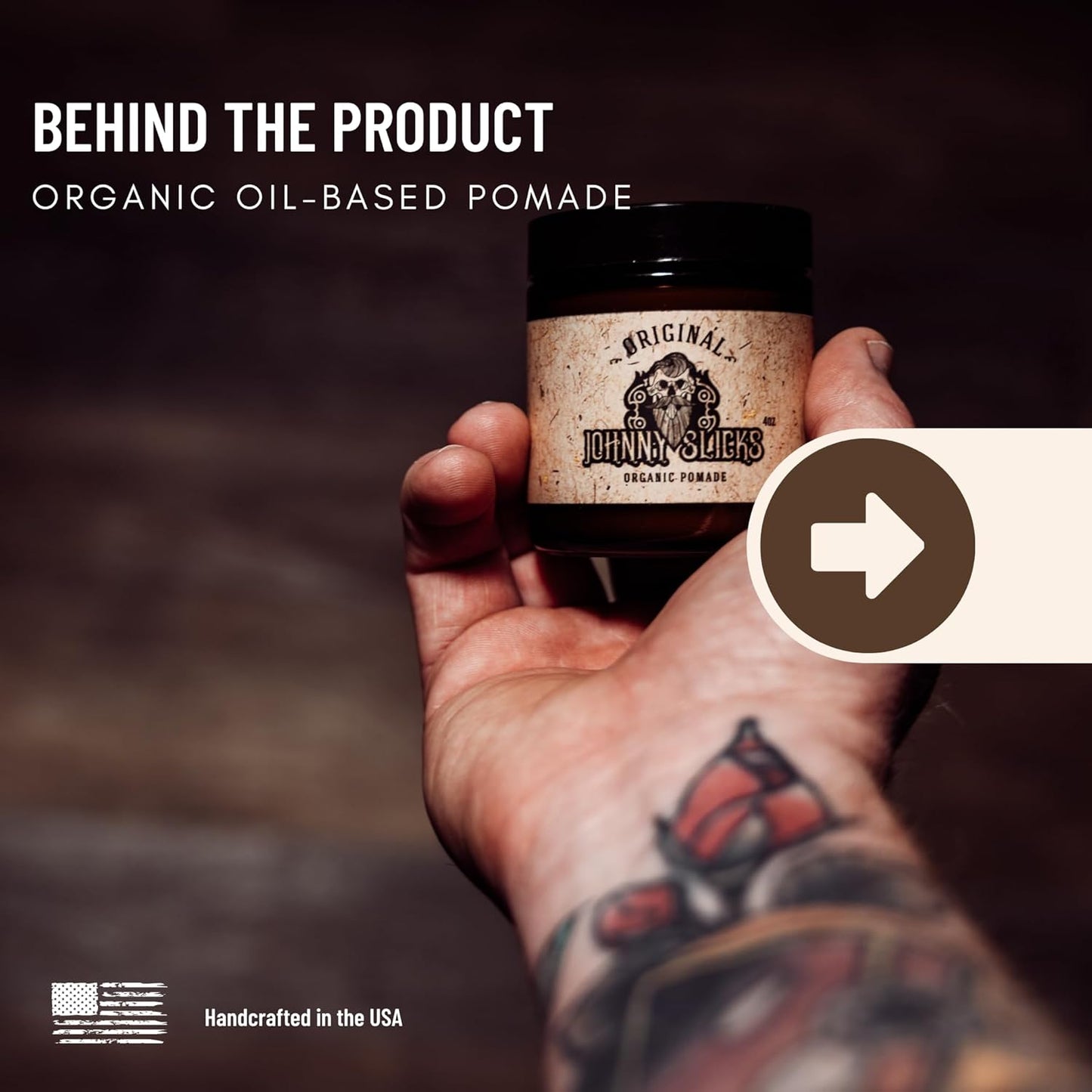Johnny Slicks, Oil Based Pomade | Organic Hair Styling for Men, Low to Medium Hold | Promotes Healthy Hair Growth & Helps Hydrate Dry Skin, (Rugged, 4 Ounce) Veteran Owned, USA Made.