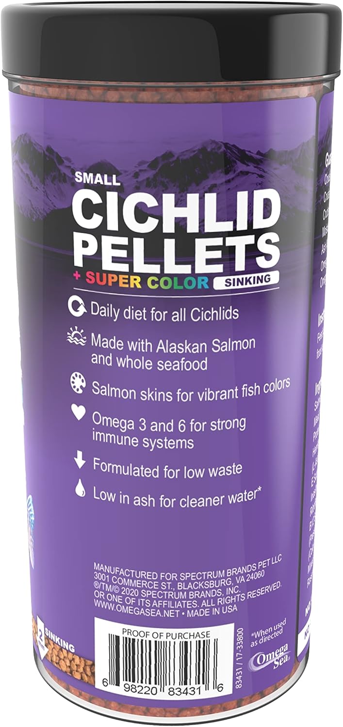 Omega One, Super Color Sinking Cichlid Pellets, 2mm Small Pellets, 8 oz