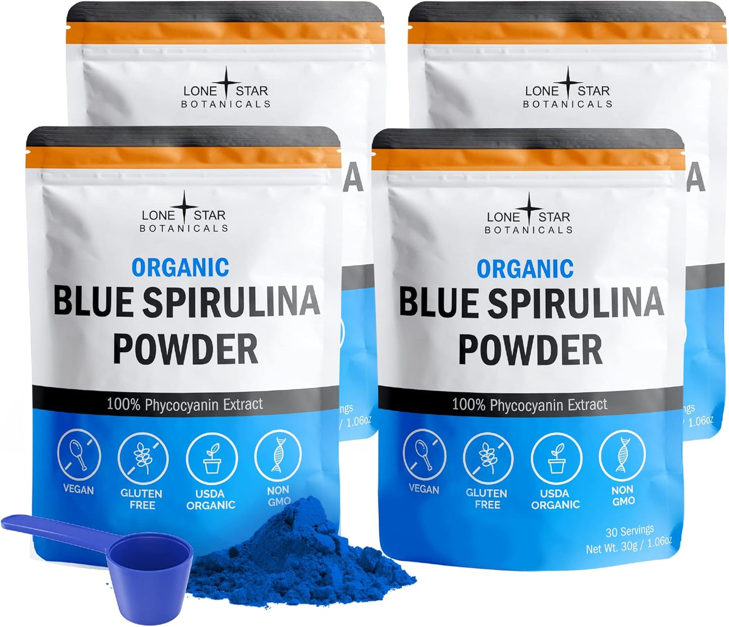 Organic Blue Spirulina Powder, 120 Servings - 100% Pure Superfood Blue-Green Algae, Natural Food Coloring for Smoothies & Protein Drinks - Non GMO, Gluten-Free, Vegan + USDA Certified, No Fishy Smell