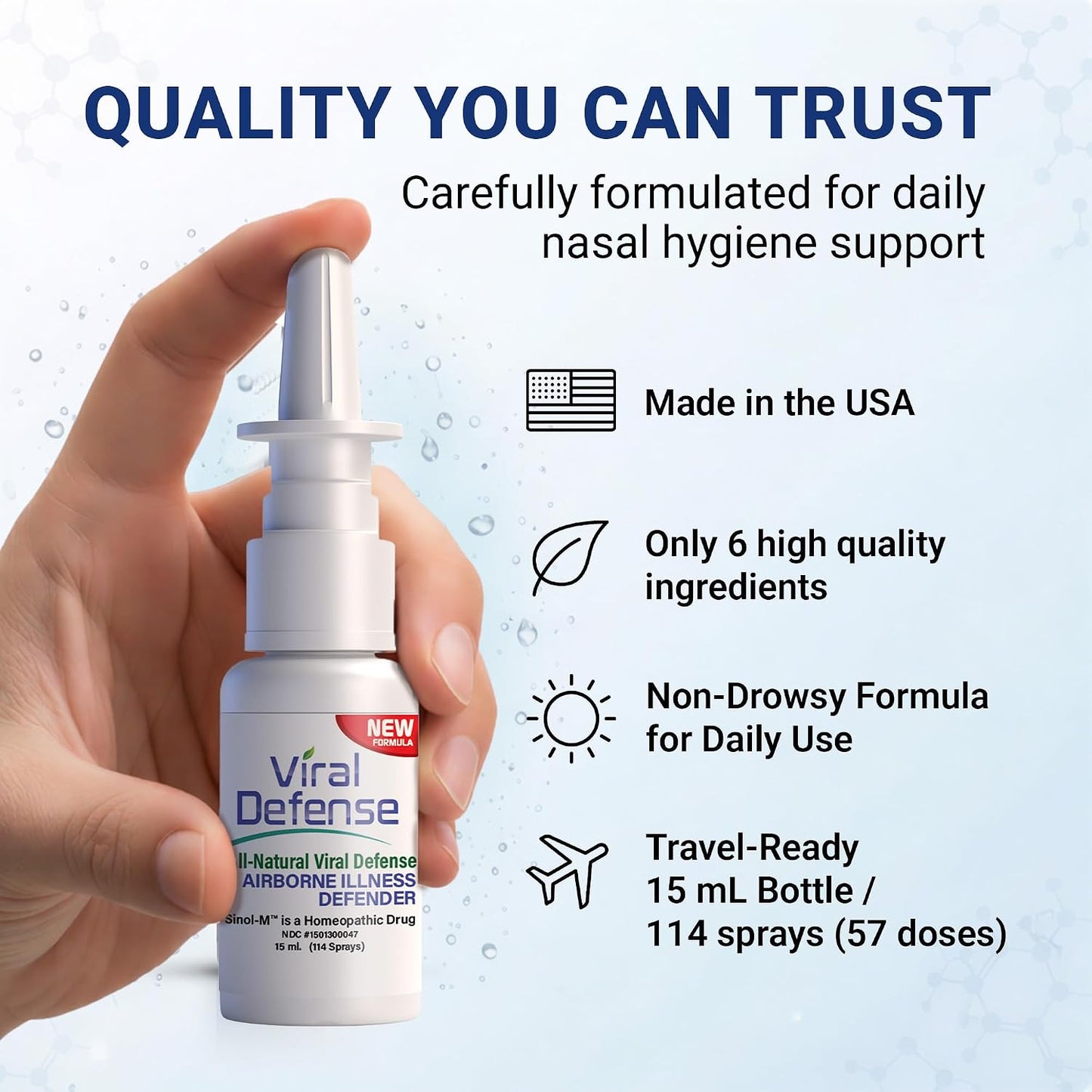 Sinol, Viral Defense Nasal Spray - Defend Against Airborne Germs and Viruses - Iodine Nasal Spray, Colloidal Silver, Vitamin C to Boost Immunity - for Work, Travel, Indoor Gatherings - 114 Sprays