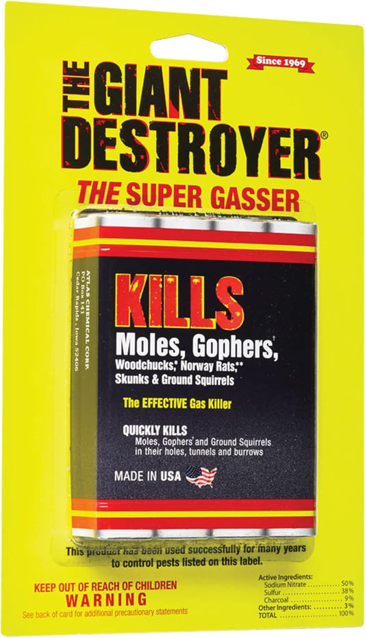 Atlas Chemical Corp, 010052003331 Giant Destroyer 00333 Gas Bomb-Gopher, Mole and Rat Killer-Pack of, Pack of 2