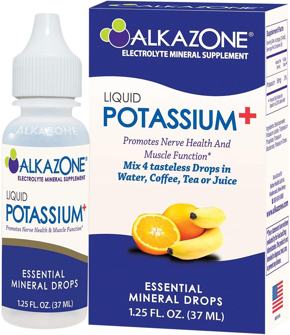 ALKAZONE, Liquid Potassium+ | Liquid Supplements Have Faster Absorption Rate | Concentrated | Easiest Way to take Potassium | Tasteless Flavorless | 1.25 Oz, Clear, Pack of 1