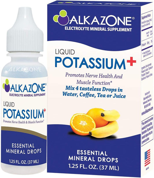 ALKAZONE, Liquid Potassium+ | Liquid Supplements Have Faster Absorption Rate | Concentrated | Easiest Way to take Potassium | Tasteless Flavorless | 1.25 Oz, Clear, Pack of 1