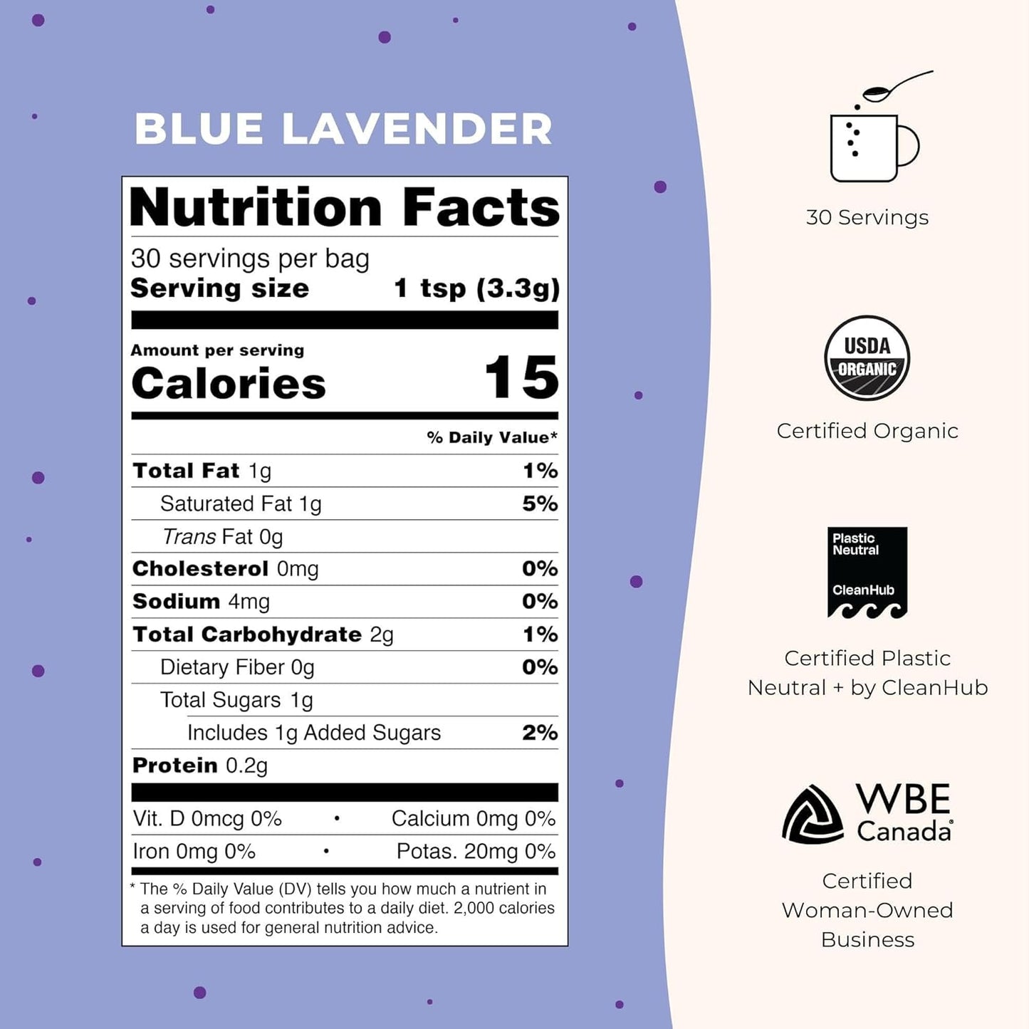 Blume, Blue Lavender Latte - Calming Lavender Powder for Drinks- Lavender Milk Tea Drink Mix with Blue Spirulina and Coconut Milk - 30 Servings