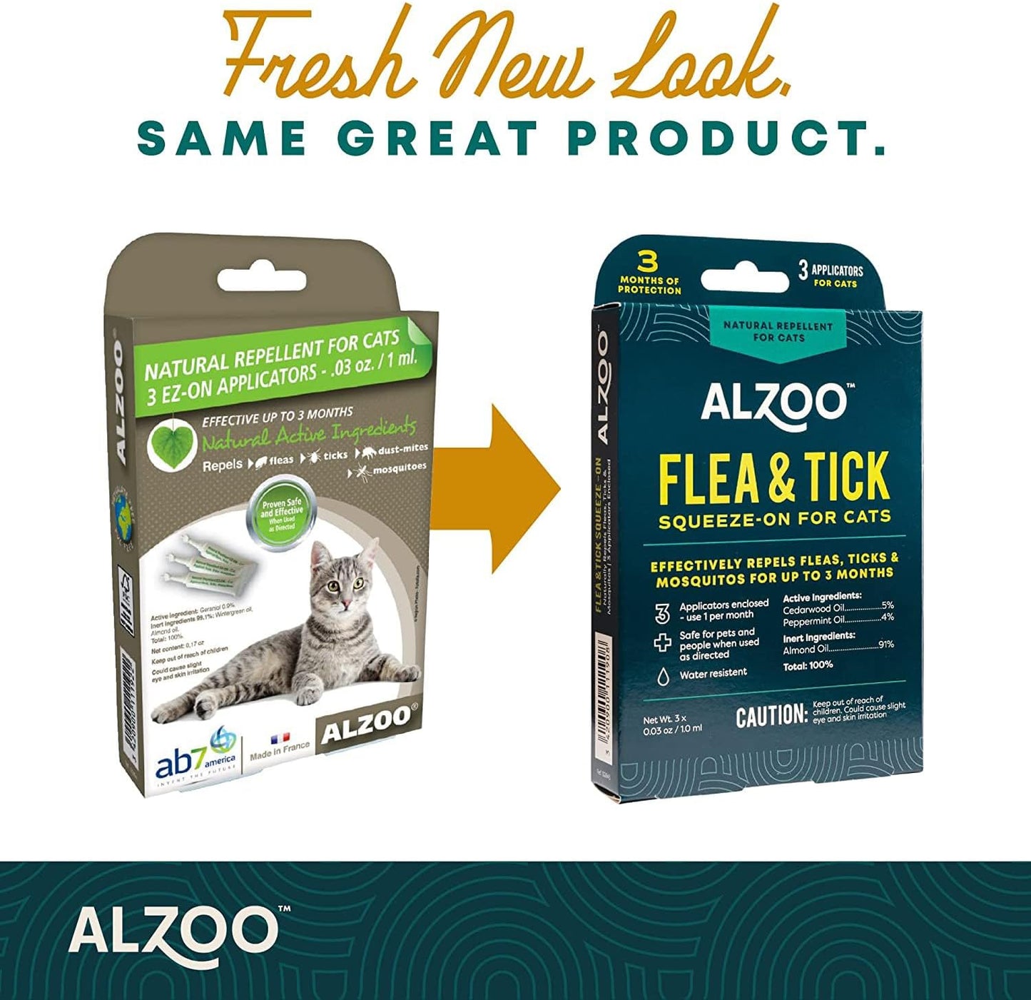 ALZOO, Natural Flea & Tick Squeeze-On for Cats, Helps Repel Fleas, Ticks & Mosquitos, Up to 3-Months Protection, Plant-Based Active Ingredients, Water-Resistant, 3 EZ-On Applicators Per Pack