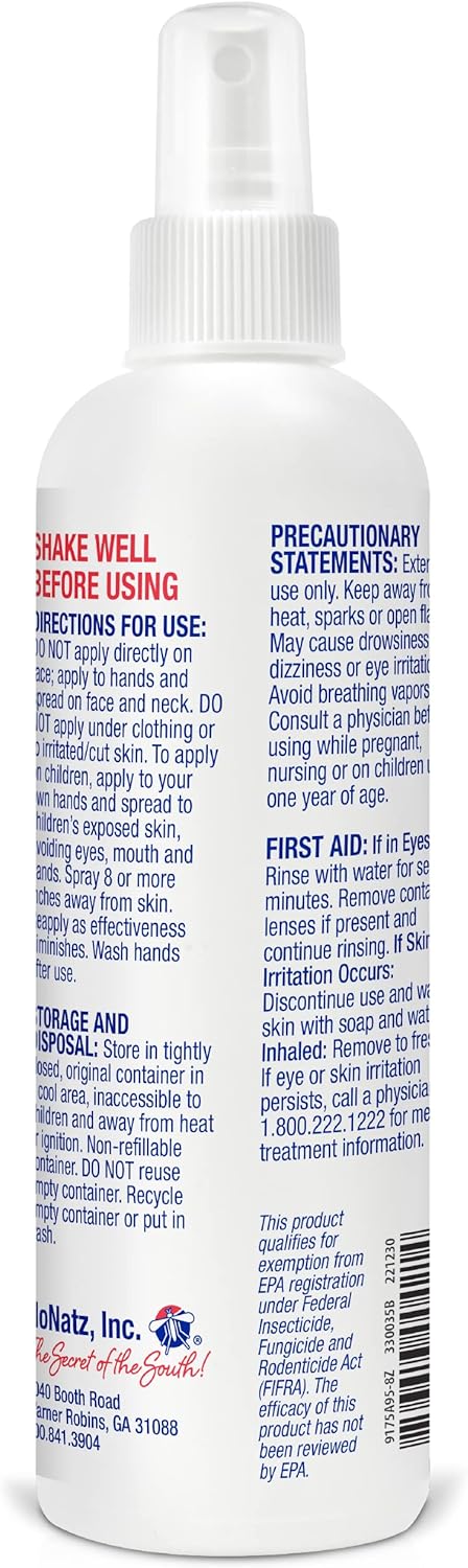 No Natz Botanical Bug Repellent, Effective for Gnat, Mosquito, and Biting Flies, Hand-Crafted and DEET-Free, Non-Greasy Formula, 8 Ounce Spray Bottle