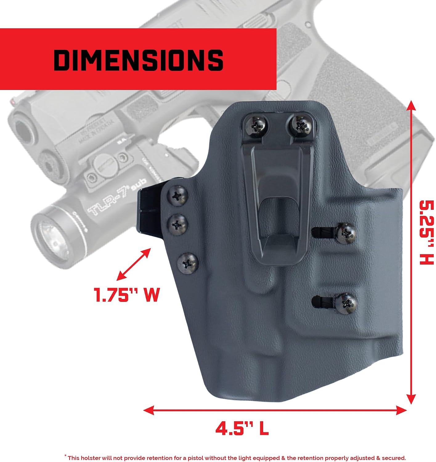 Crucial Concealment® , Universal Ambidextrous Light Holster | Concealment Holster with Light | Adjustable Retention | IWB Holster Clip