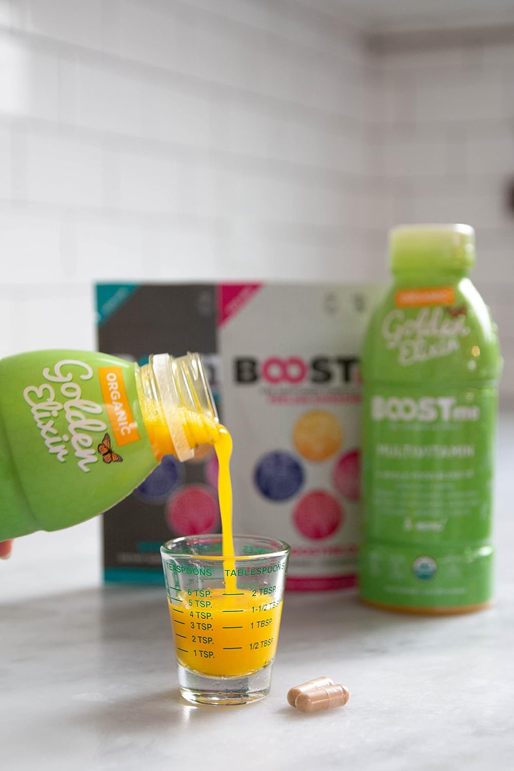 BoostMe, Organic Golden Elixir – Liquid Multivitamin with Ashwagandha, Amino Acids, Aloe Vera, Vegetables, Superfruits & Antioxidants | 100% Organic | Nutrient-Rich Daily Support