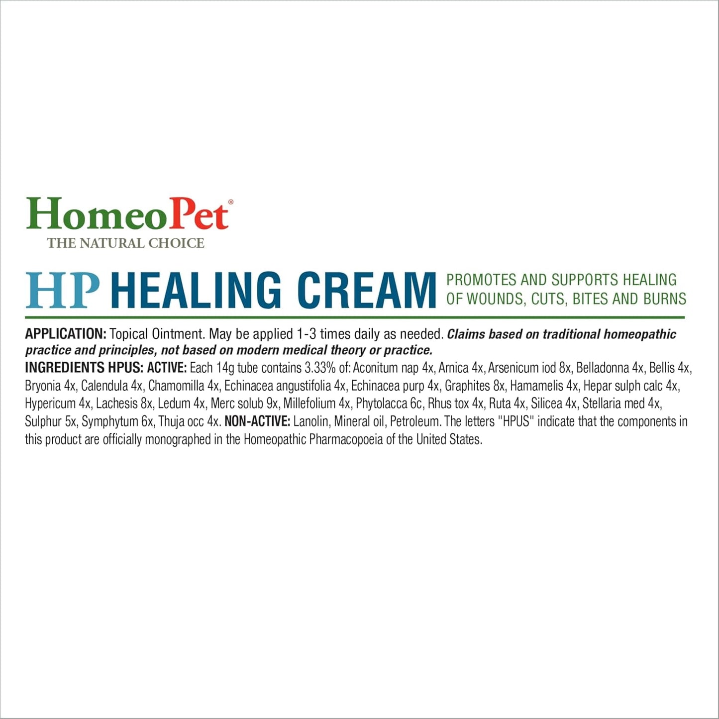 HomeoPet, HP Healing Cream, Safe and Natural Skin-Healing Ointment for Cats and Dogs, 14 Grams