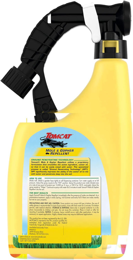 Tomcat, Mole & Gopher Repellent Ready-To-Spray, Formulated with Castor Oil to Drive Pests Out, 32 fl. oz.