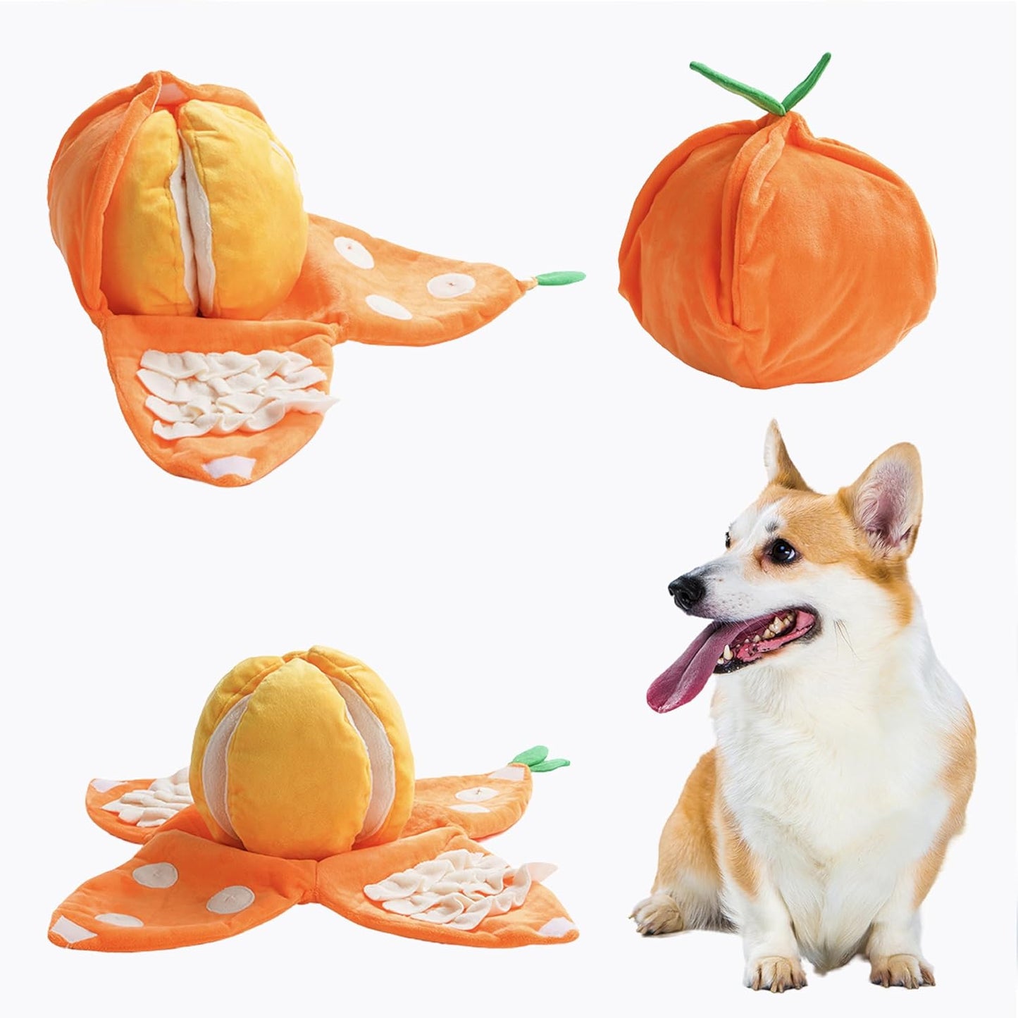 Nocciola, Hide and Seek Plush Dog Toys, Orange Tangerine Interactive Dog Toy for Small Dogs, Puppy Squeaky Toy with Crinkle Papers, Puzzle Toy for Boredom, Nose work Pet Toy for Small Medium Dogs