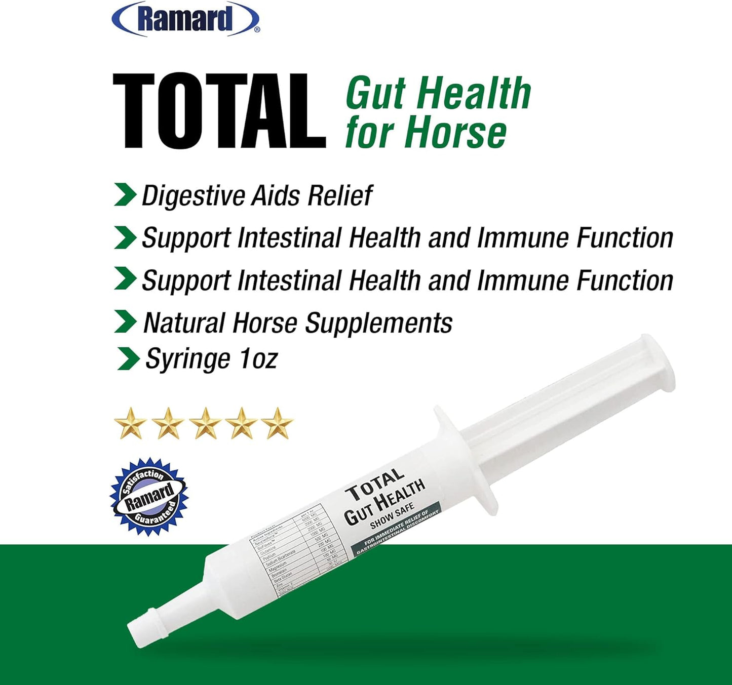 Ramard, Total Gut Health Equine Digestive Support - Equine Gut Health Supplement Probiotics for Horses, Healthy Gut Vitamins, Gastric Relief, Optimum Digestive Health for Horses 1oz, 1-Pack