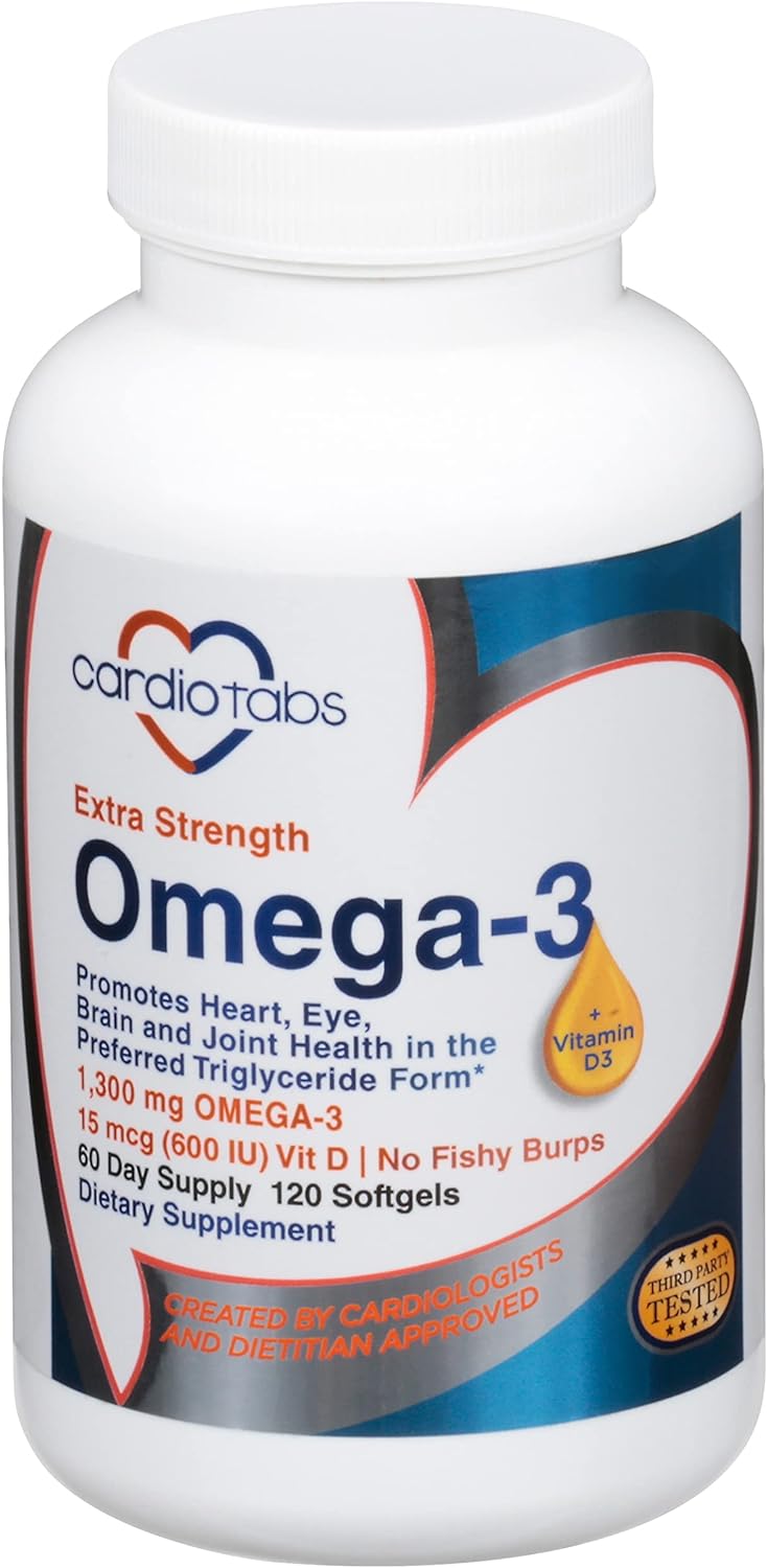 CardioTabs, Omega-3 Extra Strength + Vitamin D3, Triglyceride Form, 13 ...