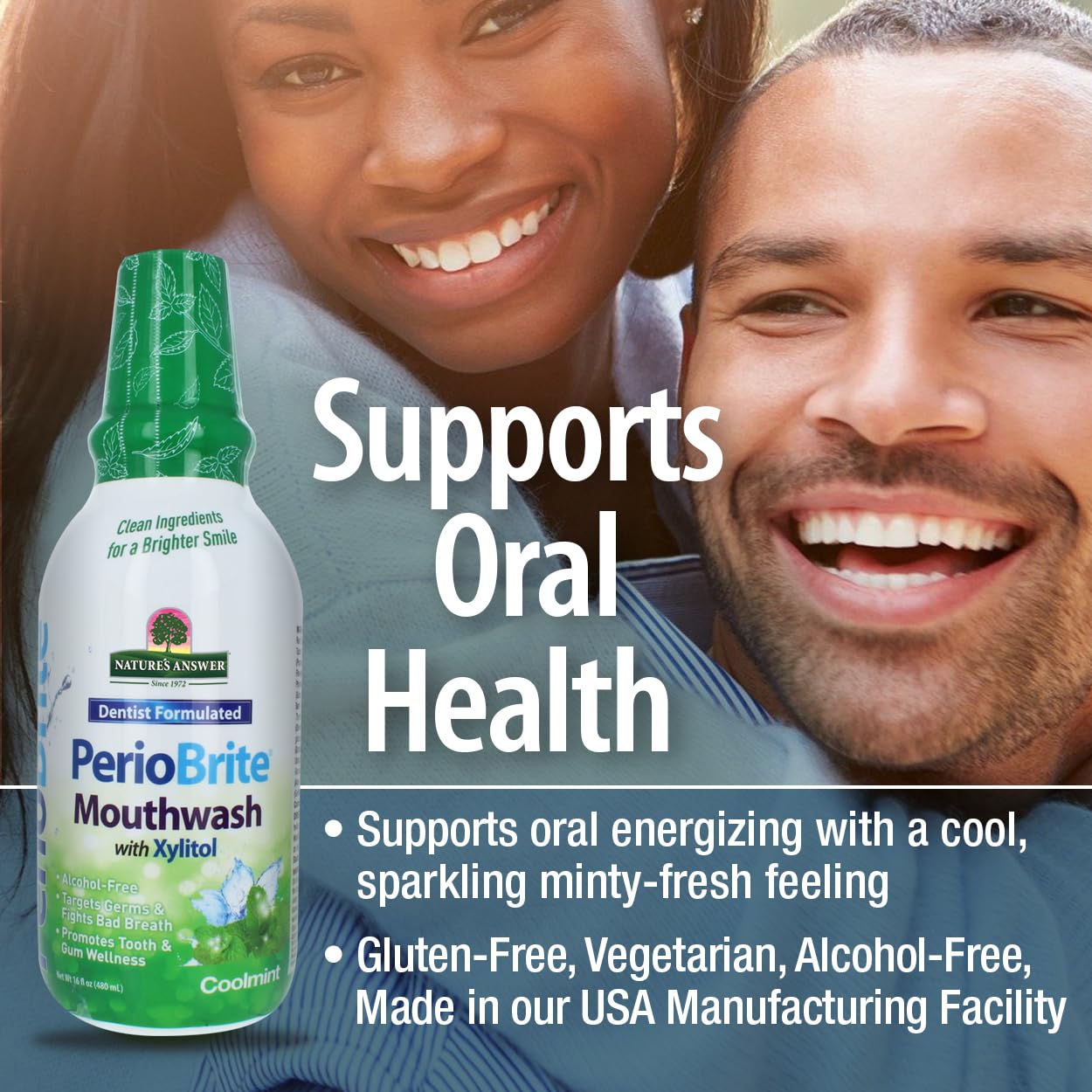 Nature's Answer, Periobrite Cool Mint All-Natural Mouthwash | Promotes Healthy Teeth & Gums | Fights Bad Breath | Fluoride-Free, Alcohol-Free & Gluten-Free | No Artificial Preservatives 16oz (2 Pack)