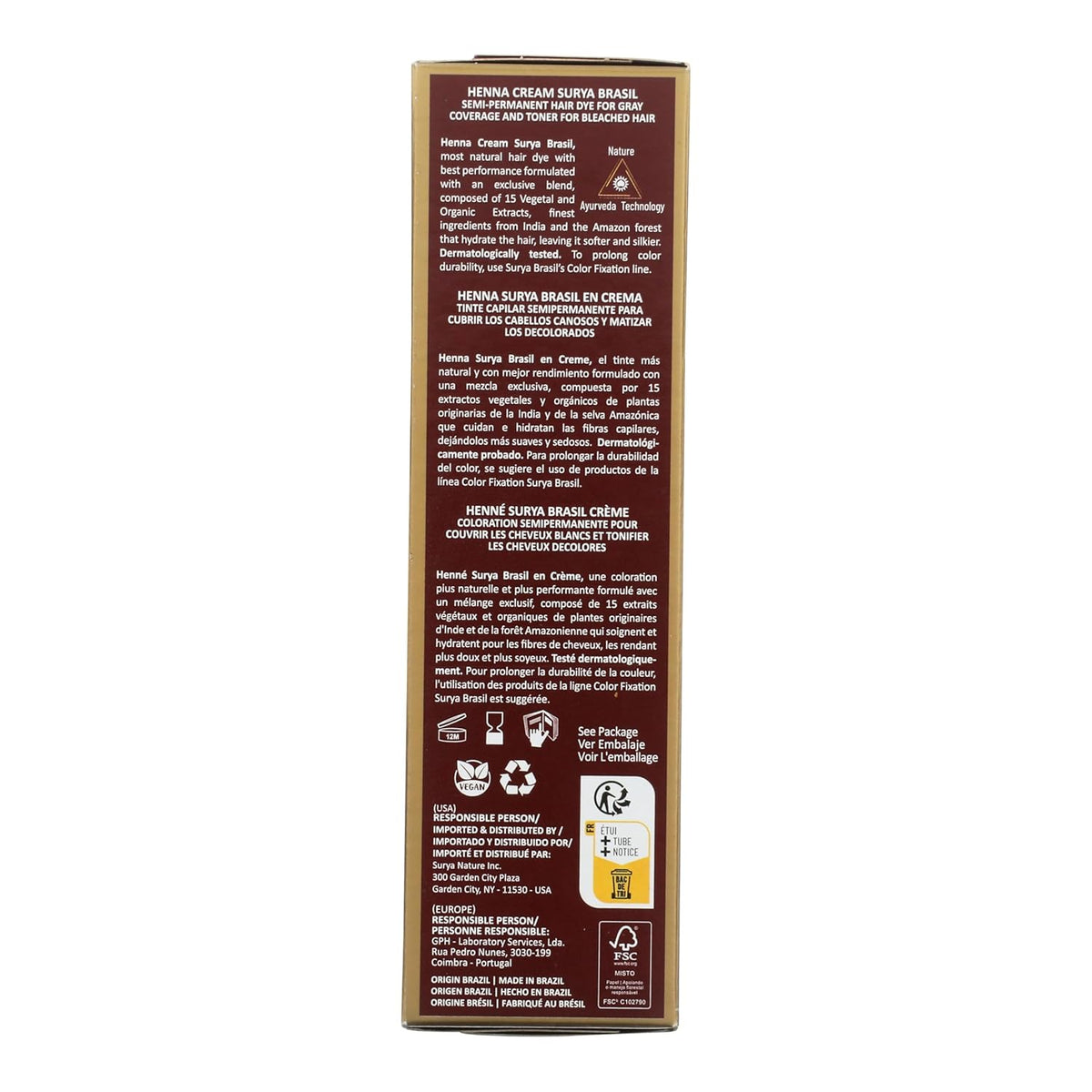 Surya Brasil, Henna Cream Ash Blonde - 98% Natural Ingredients, Vegan, Cruelty-Free, Eco-Friendly, Semi-Permanent Hair Color, Deep Hydration & Shine, 2.37 oz