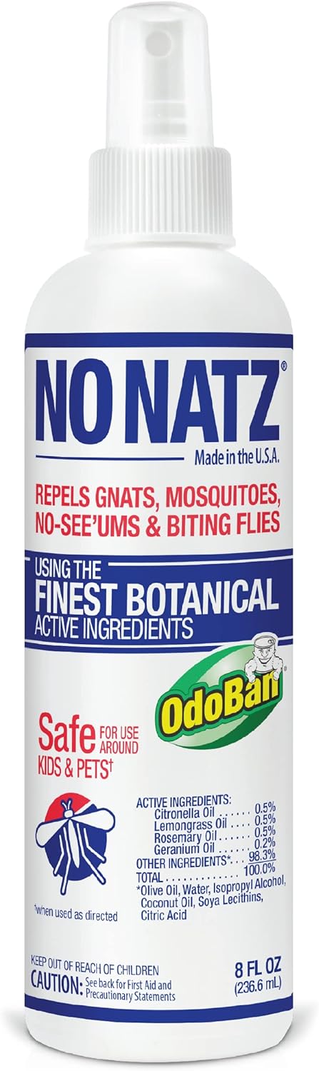 No Natz Botanical Bug Repellent, Effective for Gnat, Mosquito, and Biting Flies, Hand-Crafted and DEET-Free, Non-Greasy Formula, 8 Ounce Spray Bottle