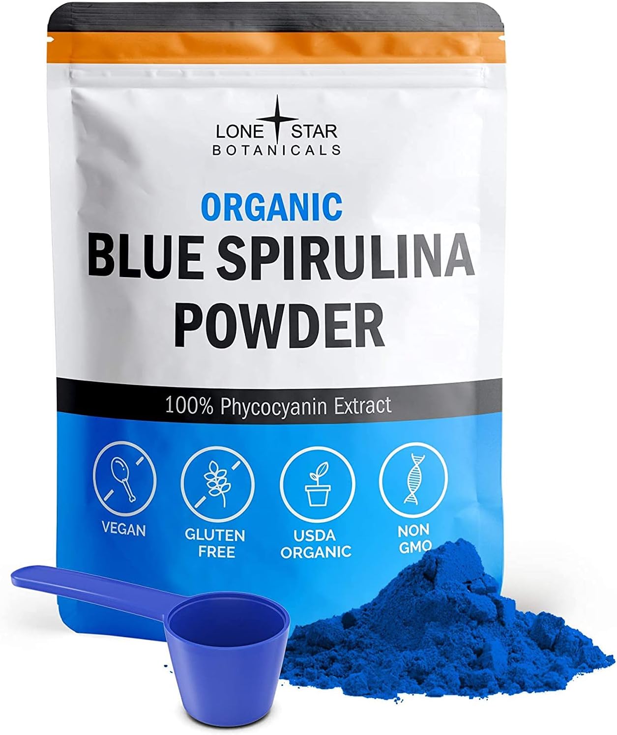 Lone Star, Organic Blue Spirulina Powder - 100% Pure Superfood, Blue-Green Algae, No Fishy Smell, Natural Food Coloring for Smoothies & Protein Drinks - Non GMO, Gluten-Free, Vegan + USDA Certified, 30 Servings