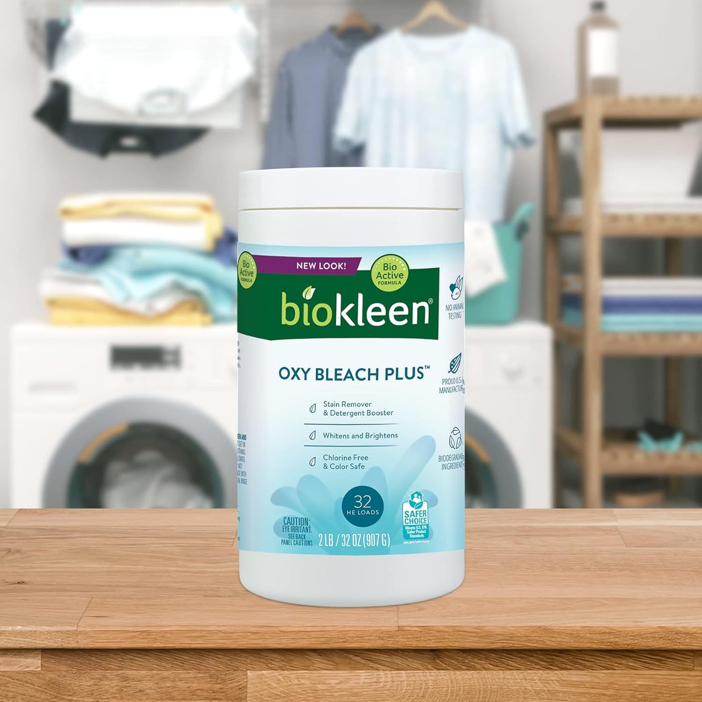 Biokleen, Laundry Oxygen Bleach Plus 32 HE Loads - Concentrated Stain Remover, Whitens & Brightens, Eco-Friendly, Plant-Based, No Artificial Fragrance or Preservatives, 2 Pounds, 32 Fl Oz