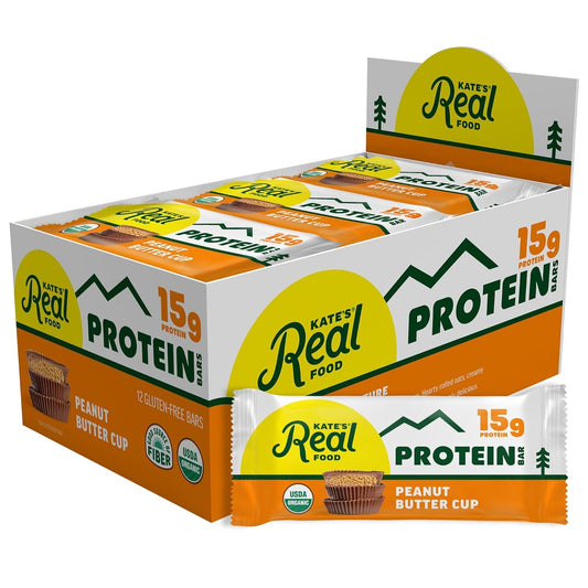 Kate’s, Real Food Organic Protein Bars – (Peanut Butter Cup, 2.2 oz, Pack of 12) – Plant Based Protein Bars - Gluten Free, Soy Free, Non GMO, Whole Grains, and All Natural | bike-handlebars