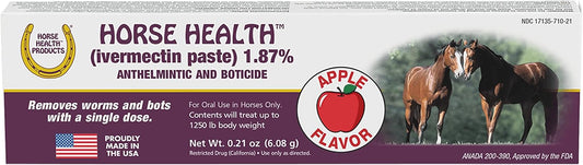 Horse Health, (ivermectin paste) 1.87%, Equine Dewormer, up to 1,250 lbs 0.21 Ounces