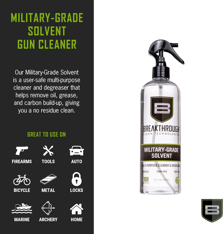 Breakthrough Clean, Military-Grade Gun Cleaning Solvent - Gun Bore Cleaner and Degreaser - Gun Cleaner Spray Bottle - Automotive Oil and Grease Remover - 16oz