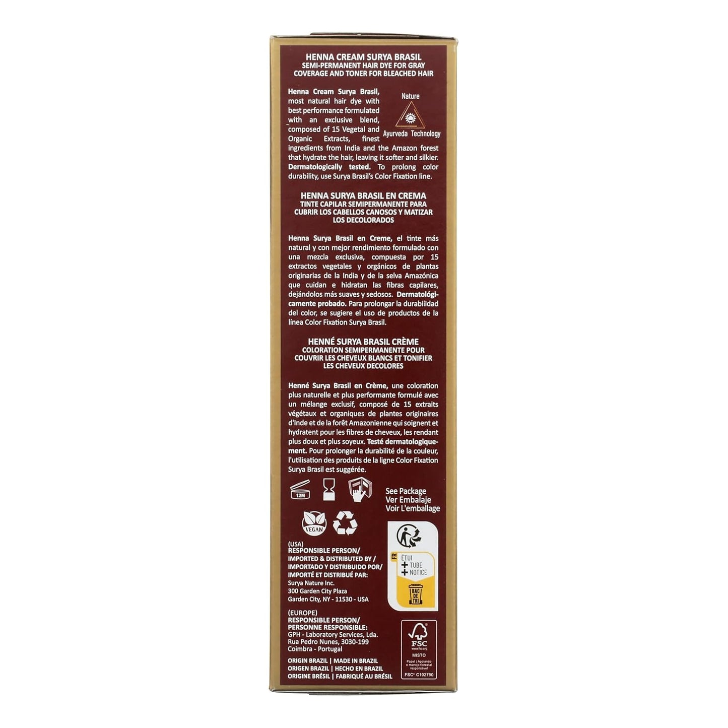 Surya Brasil, Henna Cream Golden Blonde - 98% Natural Ingredients, Vegan, Cruelty-Free, Eco-Friendly, Semi-Permanent Hair Color, Deep Hydration & Shine, 2.37 Fl Oz
