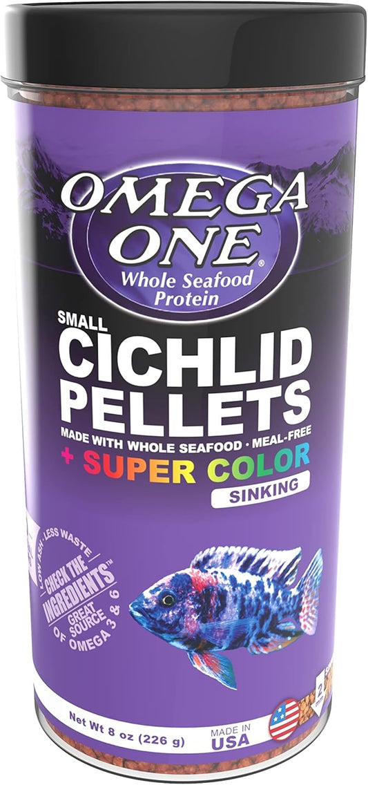 Omega One, Super Color Sinking Cichlid Pellets, 2mm Small Pellets, 8 oz