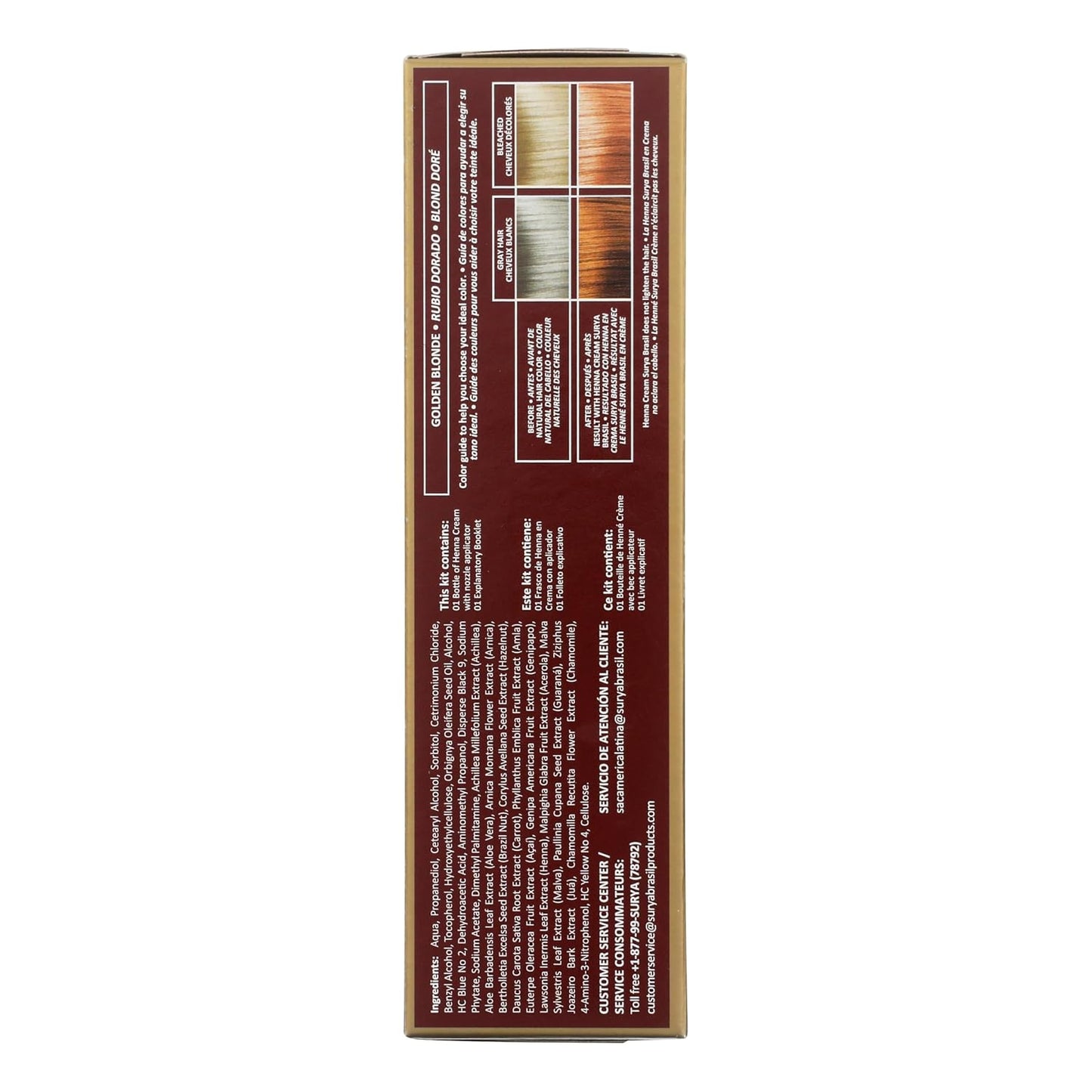 Surya Brasil, Henna Cream Golden Blonde - 98% Natural Ingredients, Vegan, Cruelty-Free, Eco-Friendly, Semi-Permanent Hair Color, Deep Hydration & Shine, 2.37 Fl Oz