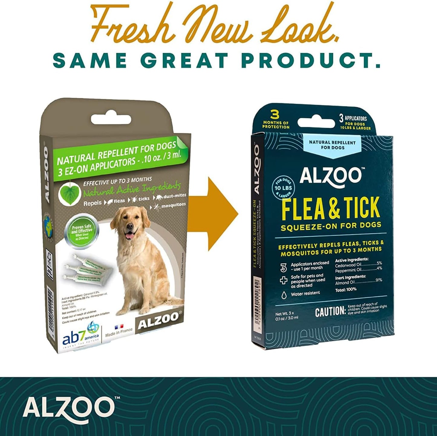 ALZOO, Plant Based Flea & Tick Squeeze-On for Dogs, Helps Repel Fleas, Ticks & Mosquitos, Up to 3-Months Protection, Plant-Based Active Ingredients, Water-Resistant, 3 EZ-On Applicators Per Pack