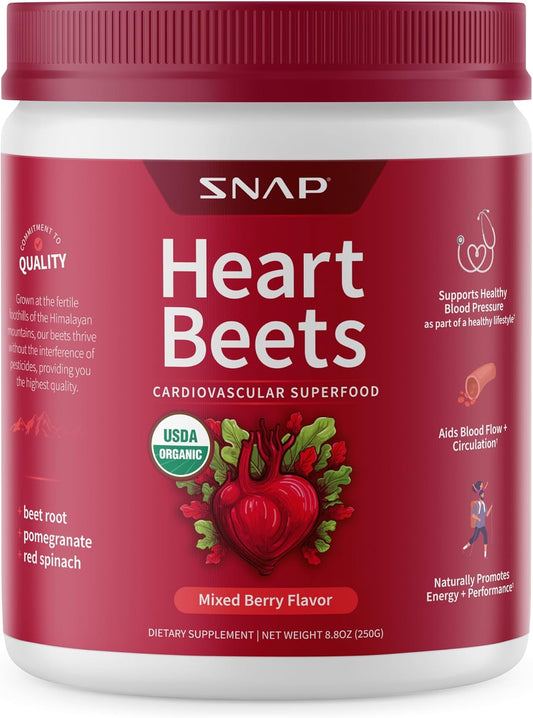Snap Supplements, Heart Beets, Organic Beet Root Powder, Mixed Berry, 30 SRV