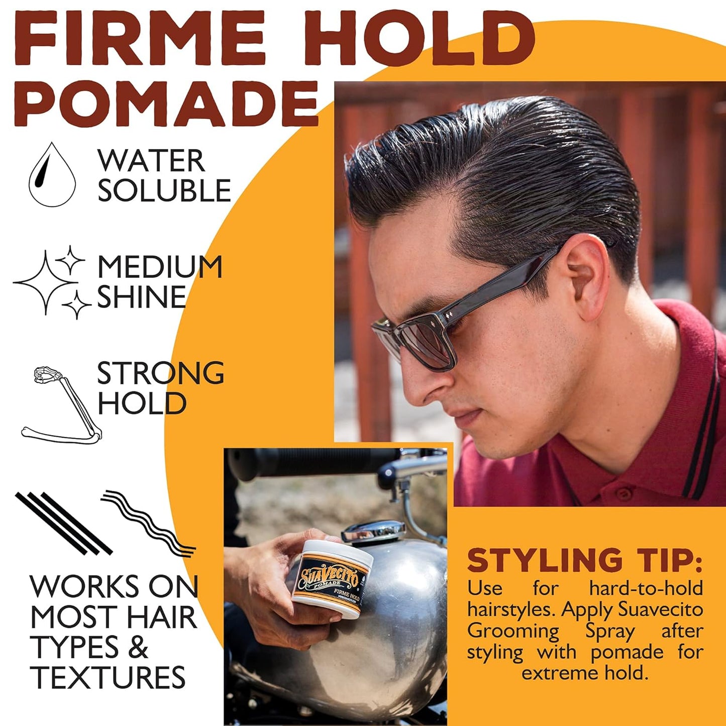 Suavecito, Pomade Firme (Strong) Hold 4 oz, 3 Pack - Strong Hold Hair Pomade For Men - Medium Shine Water Based Wax Like Flake Free Hair Gel - Easy To Wash Out - All Day Hold For All Hair Styles