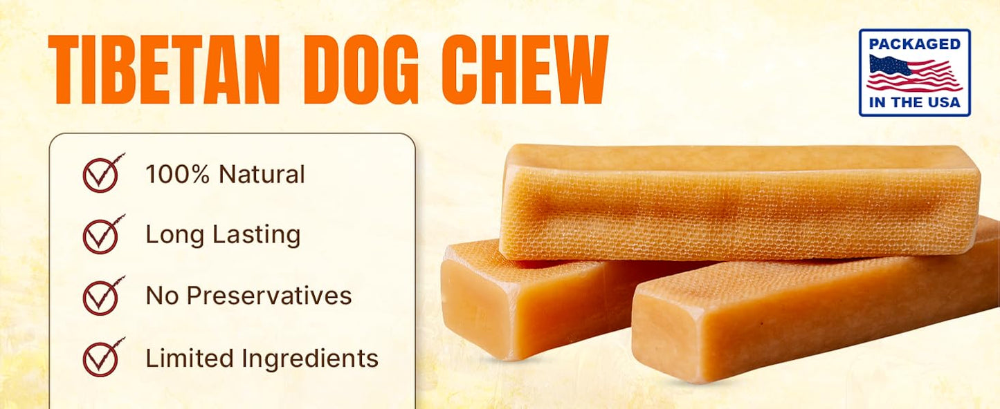 Tibetan Yak Cheese Dog Chew, Sticks (2 Medium Chews) - Natural, Handmade, Long-Lasting, Easy to Digest, Ideal for Medium Dogs and Aggressive Chewers, Rawhide, Grain and Gluten Free, Keeps Dogs Busy