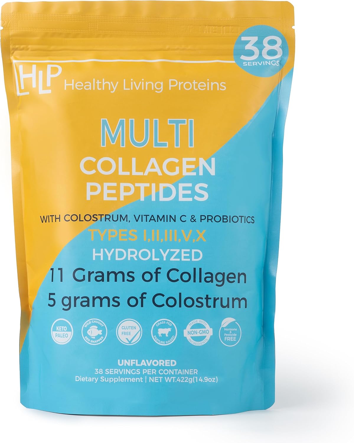 HLP, Collagen Supplement for Better Absorption & Immune Support- Multi Collagen Peptides Powder with Colostrum- Improve Strength, Wellness & Vitality with Multi Collagen Protein- Unflavored- 38 Serving