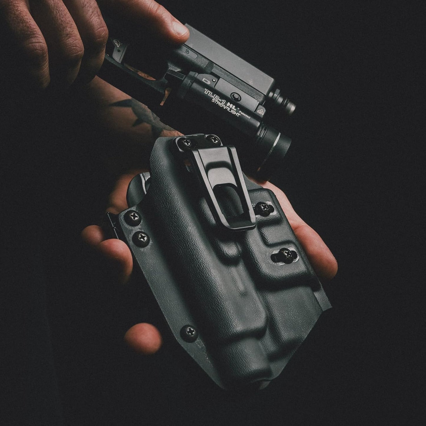 Crucial Concealment®, Ambidextrous Universal Light Holster for TLR-1/TLR-1 HL | Concealment Holster with Light | Adjustable Retention | IWB Holster Clip