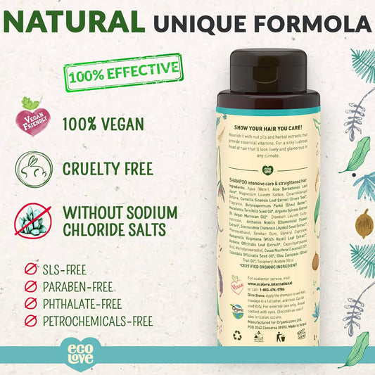 ecoLove, Natural Shampoo for All Hair Types, Sodium lauryl sulfate Free, Vegan & Cruelty Free Shampoo, With Natural Moroccan Oil Extract, No SLS or Parabens, 17.6 oz