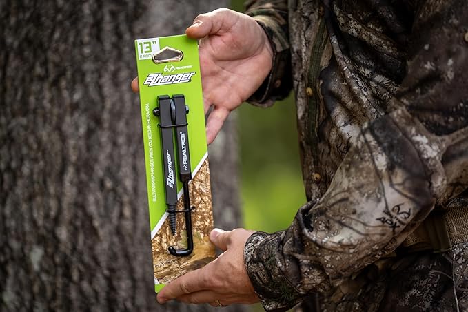 Realtree, EZ Hanger – 13" 2-Arm Bow Hanger with Arrow Holders – Tree Screw Mount for Treestand Hunting – Holds Bows – Quiet, Durable & Adjustable Hook Arm