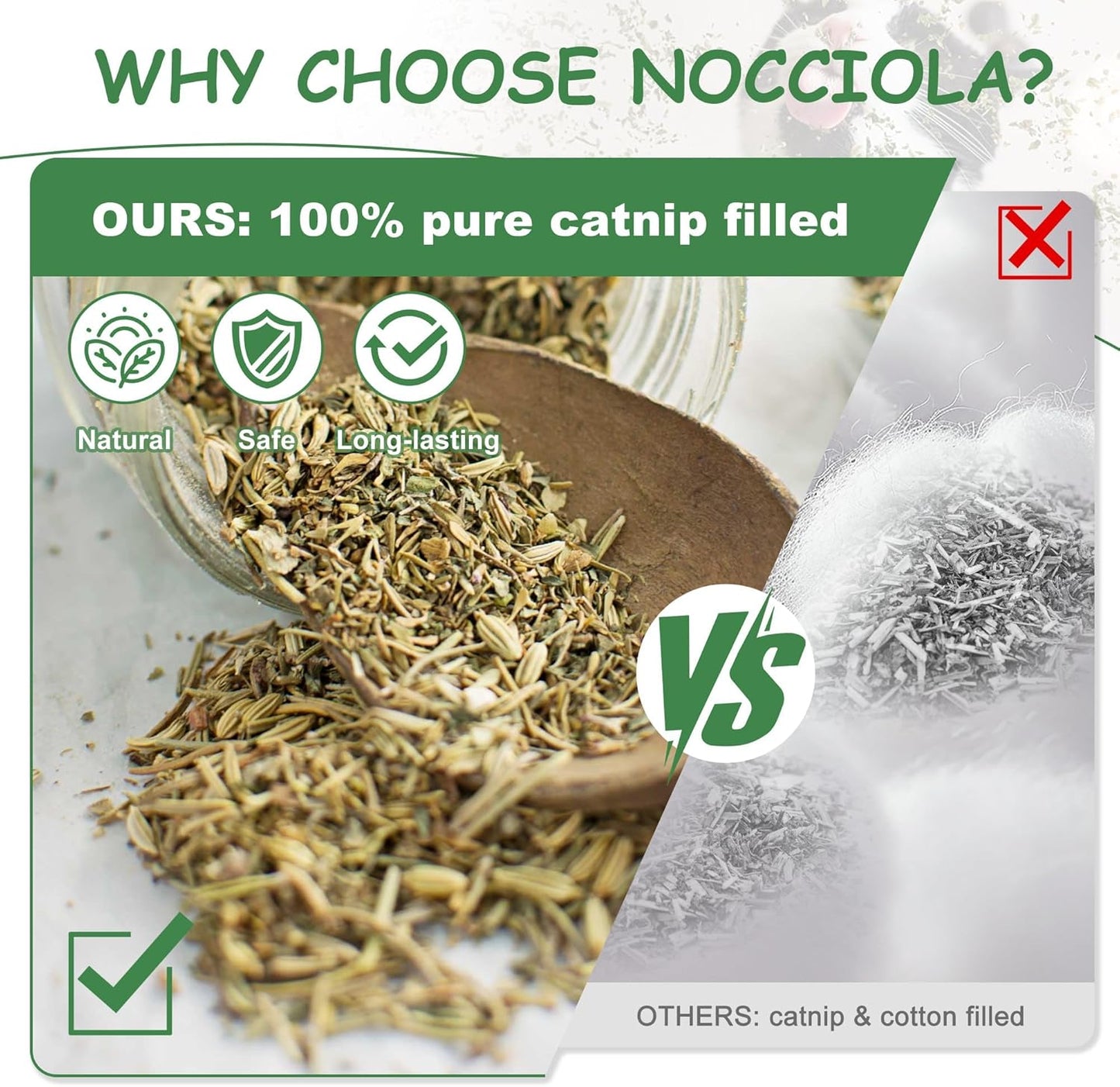 Nocciola, 3 Pack Catnip Toys for Cats, Funny Cat Toys Filled with 100% Pure Organic Catnip, Safe Kitten Teething Chew and Kicker Toys, Stress Relieving Fun for Indoor Cats