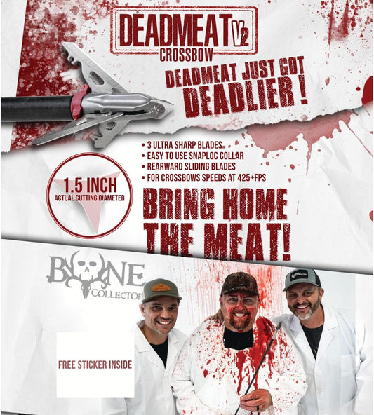 G5, Deadmeat V2 3-Blade Expandable Broadheads | 3-Pack | 100/125 Grains | Razor Sharp 1.5" Cutting Diameter Mechanical Blades | Screw in | Crossbow Compatible | 1 BMP Practice Tip Included